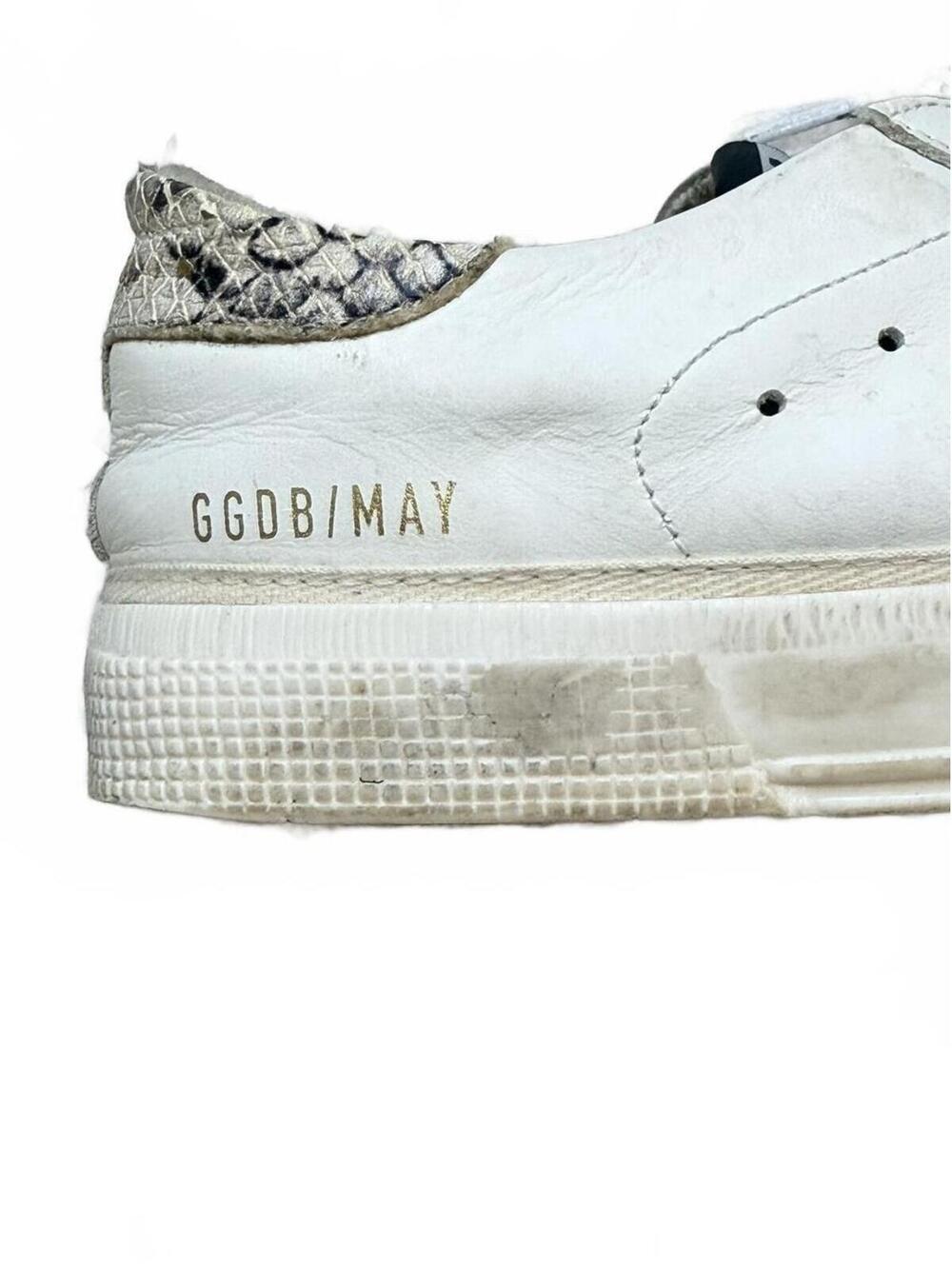 Golden Goose May White Croc-Embossed Sneakers Red Glitter Star Snake Print Sz 7 - Picture 10 of 13